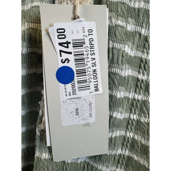 Miss Me Blouse Balloon Oversized Sweater strips Green boho grunge - Picture 8 of 12